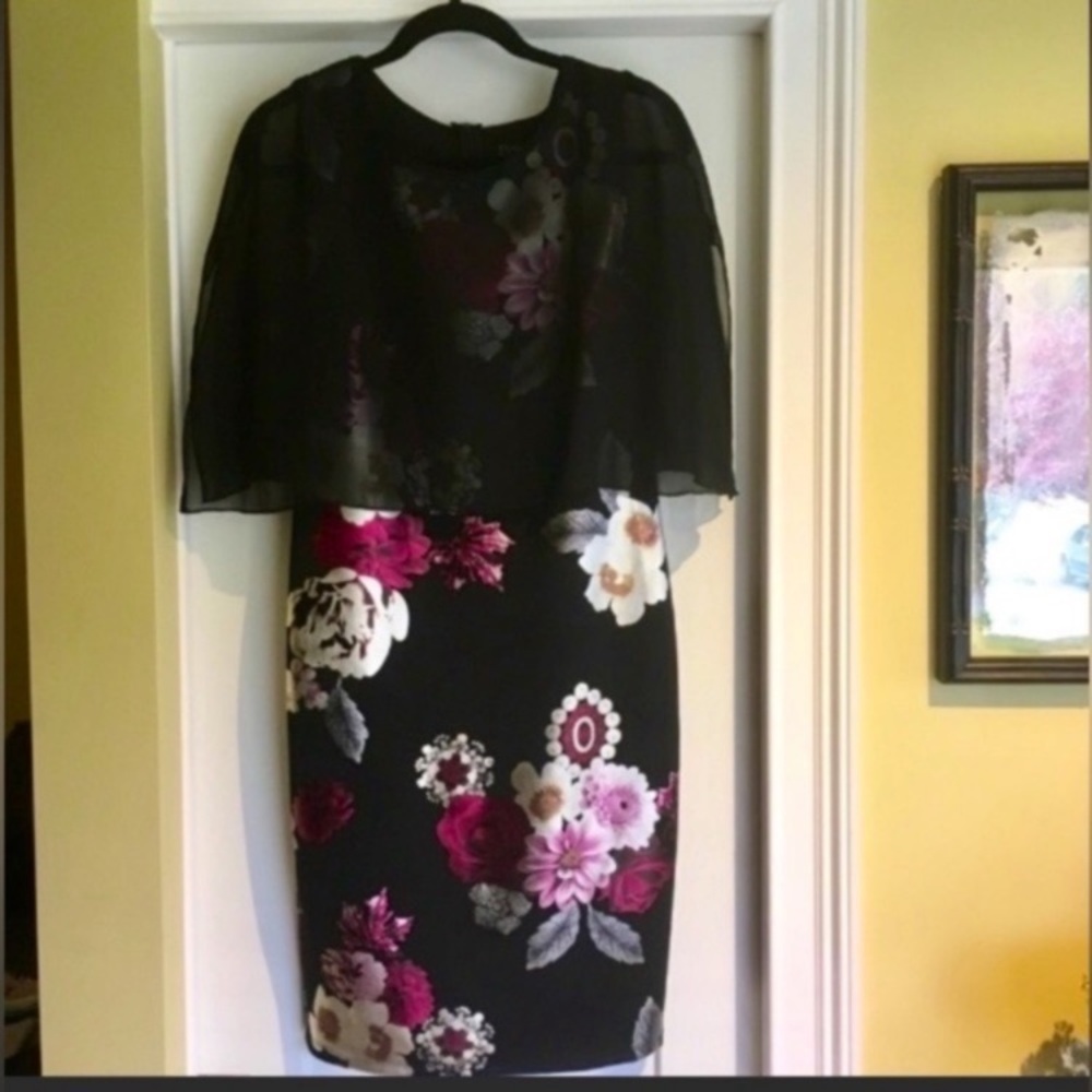 Enfocus Studio Floral Dress with Chiffon Cape